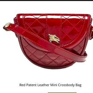 Burberry Patent Calfskin Quilted Mini Crossbody Bag Dark Red